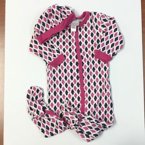 NWT Coccoli Pink, Black + White Diamond Print Footie + Hat Set - 6M